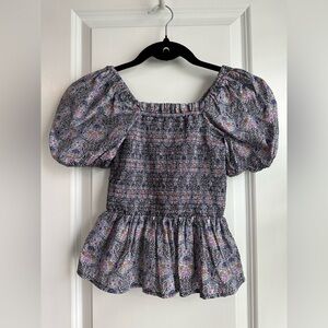 J. Crew Smocked Square Neck Top in Liberty Floral Club Nouveau (Size XXS)